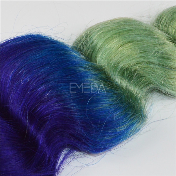 Blue green two tone human hair clip on LJ179